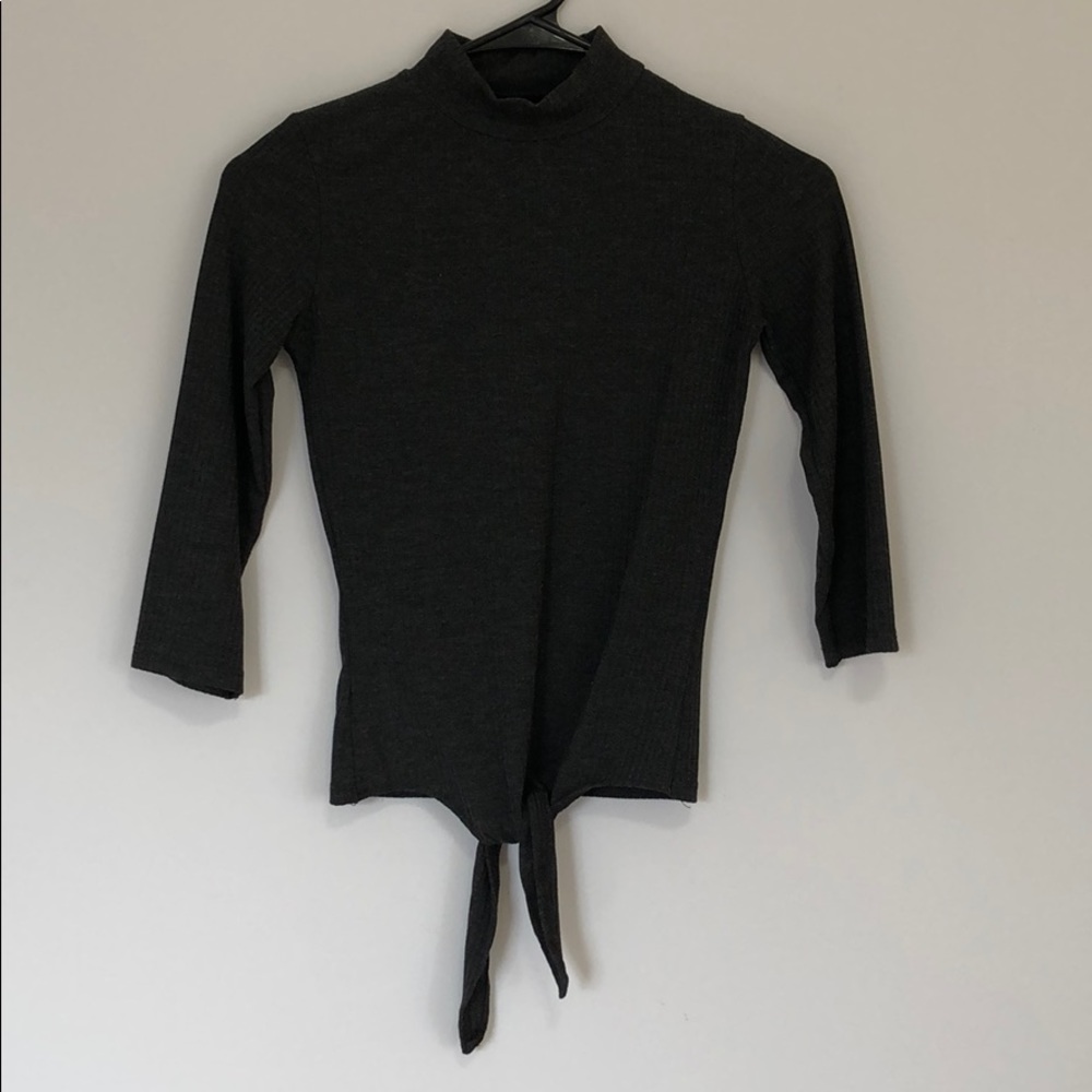 Dark Gray Ribbed Turtle Neck Top.